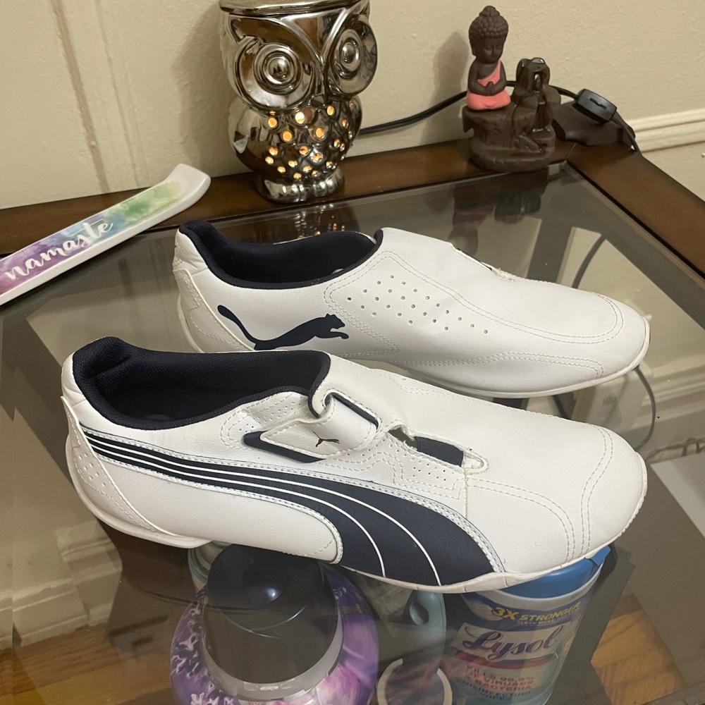 Puma blue and white track sneakers
